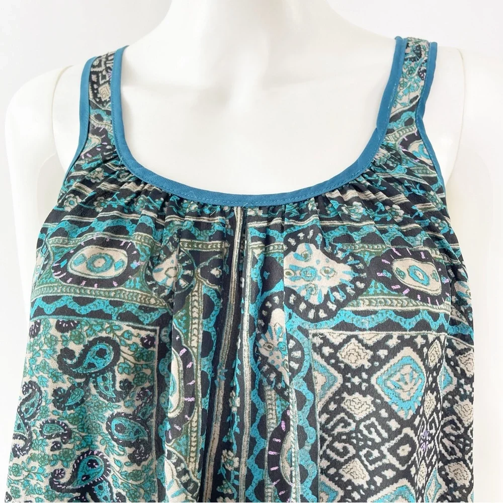 One September Anthropologie Black & Teal Paisley Sleeveless Tank Top Size XS - Picture 3 of 9